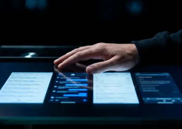 Four glowing search platform interfaces — Google, ChatGPT, Perplexity, and AI Overviews — reflecting across a dark surface, representing the evolution of the modern search landscape